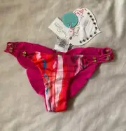 NWT Beach Bunny Bikini Bottom Strappy Skimpy Beaded Pink Size Medium $110