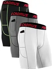 [Cadmus] 3 Pack Compression Shorts Men Sports Underwear Base Layer Spandex Cycling Shorts Running Workout Gym with Side Pockets