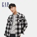 GAP 男裝 羊毛混紡格紋翻領外套-黑白格紋(593075)