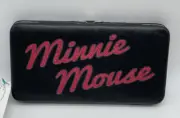 Disney Minnie Mouse Wallet Black Red Bow Clutch Billfold 7” NEW