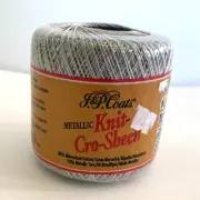 1 Ball J&P Coats Metallic Knit-Cro-Sheen Crochet Thread 100 Yds SILVER/SILVER