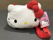 Hello Kitty Red Bow 9in Plush Head Cross Body Bag with Furry Red Strap