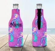 Mermaid Personalised Stubby Holder Zip Up Bottle Cooler Collapsible