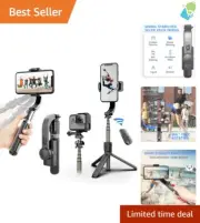 Lightweight 1-Axis Gimbal Stabilizer with Tripod & Selfie Stick - Smooth Action