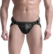 [ZZRBVFH] Men's PU Leather Jockstrap Underwear Harness G-Strings Thongs Underpants Adjustable (BLACK), Black, One Size