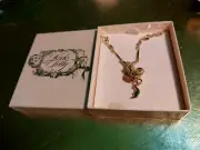 Kirks Folly Necklace Aurora Borealis Crystal Cherub Charm Signed RARE Vintage