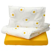 ÖGONLOCKSMAL 3-piece bedlinen set for cot, flower white/yellow, 70x132 cm