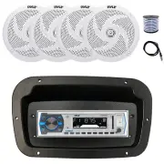 Pyle Marine Receiver,Spa Bezel,Adapter, Antenna,Wire, 4x 6'' 240W White Speakers