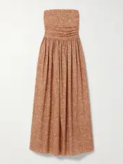 [Matteau] Matteau - Strapless Floral-print Gathered Organic Cotton-poplin Midi Dress - Orange - 2 2 Orange