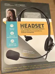 Slide SCH105BK - Headset For Computer & Smartphones - 3.5mm Connector - New