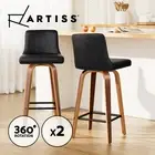 Artiss 2x Bar Stools Kithen Dining Chairs Swivel Leather Padded Stool Wooden