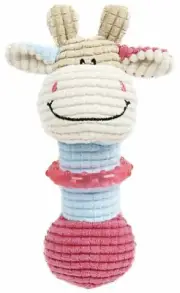 Pet Life ® 'Giraffe-Cow' Plush Squeaking Rubber Teething Newborn Puppy Dog Toy
