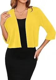 [Iandroiy] Women's 3/4 Sleeve Shrugs Lightweight Open Front Cropped Cardigan for Women