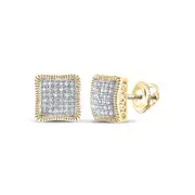 10k Yellow Gold Round Diamond Square Cluster Milgrain Earrings 1/4 Cttw