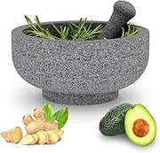 Large Mortar and Pestle - Double Use Stone Mortar Unpolished Granite Bowl for Grinding Spices, Salsa Sauce, Avocado Sauce Molcajete Bowl 8.5 Inch 6.5 Cups Solid Stone Grinding Bowl