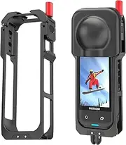 Metal Protective Case Camera Cage for Insta360 X5 with Silicone Lens Cover & 1/4" Screw Mount - Heavy Duty Aluminum Alloy Frame for Microphone/Lighting Accessories, Multiple Cold Shoe Mounts