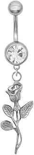 [Niaspi] 14G 316L Surgical Steel Tulip Flower Dangle Belly Button Ring for Women Hypoallergenic Stainless Steel Belly Navel Rings Dangling Navel Curved Barbell Body Piercing Jewelry, 14g, Stainless