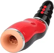 Male Masturbator Cup Adult Sex Toys for Men, Automatic Electric 5 Clamping 10 Vibrating with Various Woman Moans Stroker Masturbation Cup Rechargeable 4D Realistic Vagina Massage Vibrator (6.3in RED)