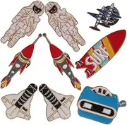 [SEWOART] Diy Map Compass Plane Road Sign Passport Car Brooches Set 9pcs Alloy Breastpins for Travel