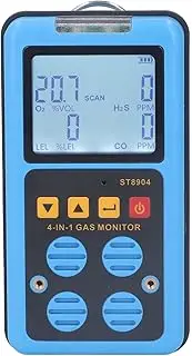 Gas Detector, Portable 4 Gas Monitor with Sound Light Vibration Alarm for H2S O2 CO LEL, 4 in 1 Rechargeable Accurate Measure Gas Leak Detector with Backlit Display