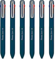 Pentel iZee 4 Colour Ballpoint Pen - Deep Blue Barrel - Multi Ink - Black, Blue, Red & Green Ink - Pack of 6