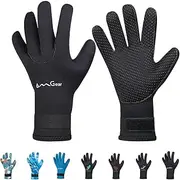 Neoprene Gloves Diving Wetsuit Gloves 3mm Glued Anti-Slip Flexible Thermal with Adjustable Waist Strap for Snorkeling Scuba Diving Surfing Kayaking Rafting Spearfishing Sailing (5mm Black, XXL)