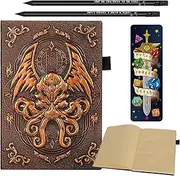 DND Campaign Journal with 3D Cthulhu Embossed Leather Cover - 200 Blank Pages A5 Notebook Great RPG Notepad for GM & Player (Bronze Cthulhu)