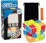D-FantiX Building Brick Blocks 3x3x3 Speed Cube Toy, Build-On Brick 3D Magic Cube, Handheld Brain Teaser Puzzles Gifts for Lego Lovers, Puzzle Building Game for Adults Kids (Included Brick Separator)