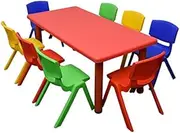 1.2M Kid's Adjustable Rectangle Red Table & 8 Mixed Chairs Set