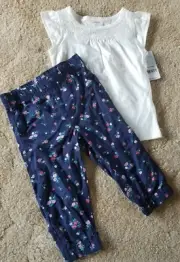 New Carter's 2 Piece Outfit -White Top & Floral Pants Set 12m