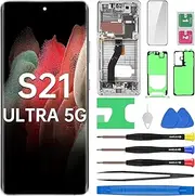 BESJMYT for Samsung Galaxy S21 Ultra 5G AMOLED Screen Replacement with Phantom Titanium Frame OLED Display Touch Digitizer Full Assembly Fix Glass with Repair Tools Kit SM-G998U SM-G998U1
