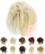 IMISSU 2PCS Messy Hair Bun Piece Updo Fake Scrunchies Extension Wavy Curly Hairpieces Ponytail Chignon Headband for Women Girls (2PCS Dirty Blonde)