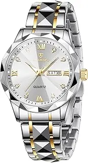 [Bomieux] Watches for Men Diamond Business Dress Analog Quartz Mens Watches Stainless Steel Waterproof Luminous Date Two Tone Luxury Casual Wrist Watch Relojes para Hombres