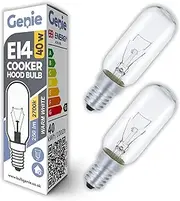 2 Pack of Premium Quality 40W Dimmable Cooker Hood Or Extraction Fan Light Bulb - E14 SES, T25 Tubular Incandescent Bulb. 2700K Warm White
