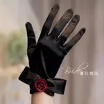 黑色新娘手套緞面彈性手套
