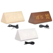 Digital Alarm Clock Wooden With Voice Control Humidity Temperature Display ✲