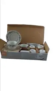 Ciera Fine China 6 Tea Cup & Saucer Purple Floral Design 6oz