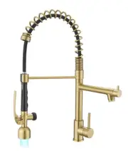 Single Handle High Arc Brushed Gold Pull Down Kitchen Faucet LED,Single Level...