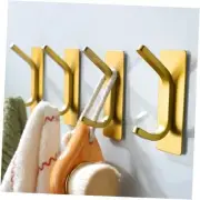 Adhesive Hooks - Towel Hooks, Stainless Steel Stick on 4 Pack Brushed Gold