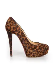 Brown Pony Hair Leopard Print Platform Heels