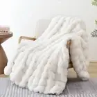 Faux Fur Blanket Rabbit Fleece - White Fluffy Blanket Throw(50" x 60") Cream