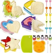 24Pcs Sandwich Cutters Sealer Set 430 Stainless Steel Pancake Press Cutter Cute Heart Square Dinosaur Star Shape DIY Cookie Bread Maker Kit Safe Vegetable Fruit Cutter Mold for Kids