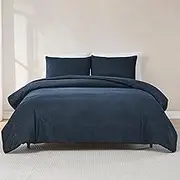 Lush Decor Arden Ribbed Corduroy Comforter 3 Piece Set King/Cal King Navy - Blue Bedding Set - Soft Velvet Comforter - Plush Bedding - Retro Decor