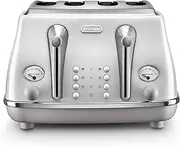 [De'Longhi] Icona Capitals 4 Slice Toaster CTOC4003.W, Reheat, Cancel and Defrost Functions, 6 Browning Levels, Removable Crumb Tray, 1800W, White