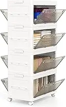 Giantex Plastic Storage Bins, Stackable Storage Boxes with Lid, Collapsible Closet Storage Organizer with Wheels for Bedroom Living Room, Easy Assembly (4-Tier)