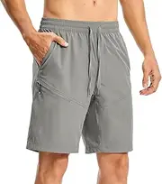 [Rdruko] Men's Hiking Shorts 9 Inch Lightweight Quick Dry Cargo Work Outdoor Elastic Waist Shorts with 4 Pockets for Travel