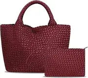 [DSGUTWO] Large Woven Bag for Women, Neoprene Tote Bag, Shopper Bag, Travel Braided Handbags, Beach Shoulder Bag and Purses