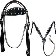 Hulara Top Grain Buff Leather Western Bridle and Breast Collar Set Tooled Headstall and Horse Breastcollar Western Tack Set Horse Breast Collar Western Bridle Sets