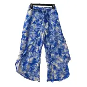New Look Capri Pants Woman's Small Blue Wrap Split Leg Tie Dye Pull On Rayon