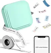 Label Maker - Label Maker Machine with Tape, D32 Label Printer Wireless Labeler Machine with Bluetooth, Sticker Label Maker for Phone & Tablet, Portable Label Printer for Home, School, Office (Green)